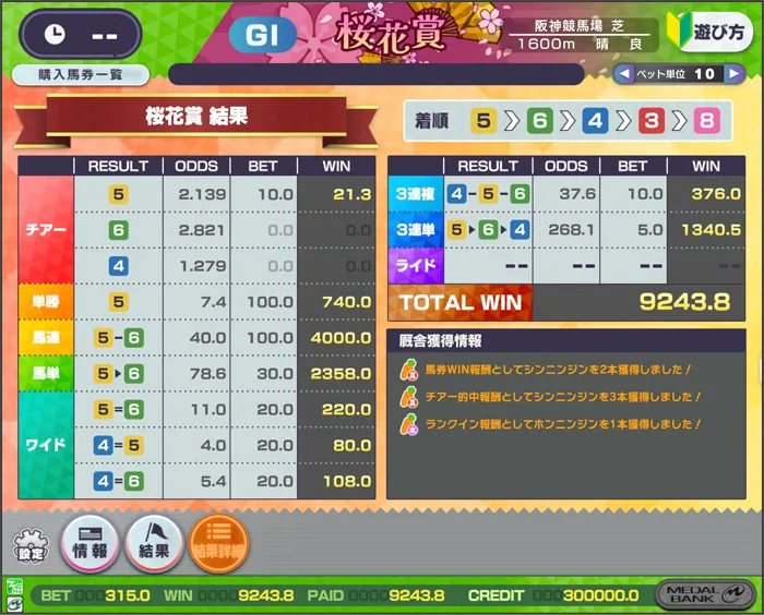 馬券詳細結果表示